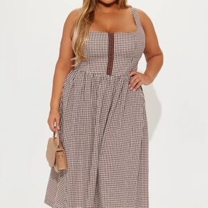 Fashion Nova Brown Checkered Maxi Dress